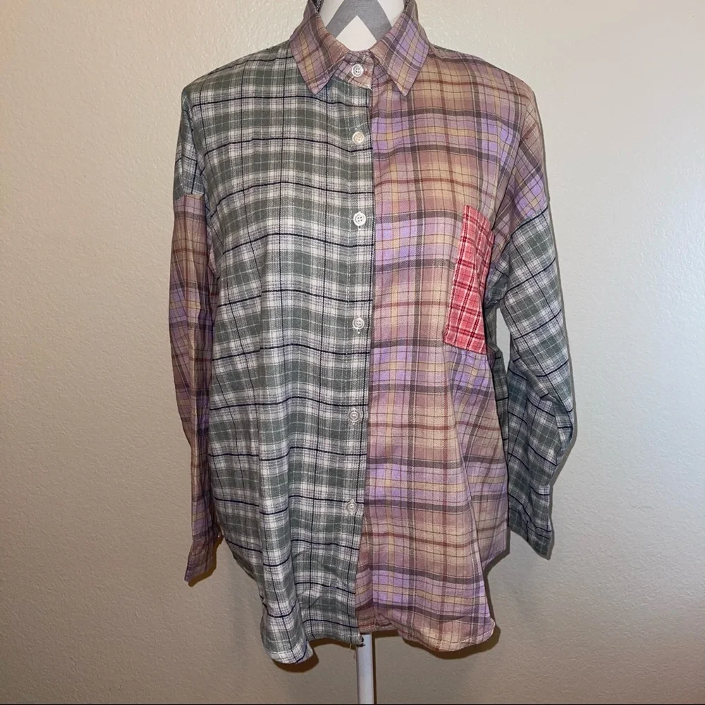 New Purple & Sage Plaid Flannel Button Down Pocket Shirt Small Medium Large - Picture 10 of 16